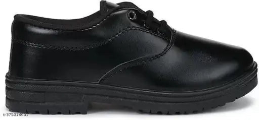 Black lace-up school shoes with white soles