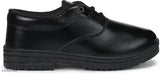 Black lace-up school shoes with white soles