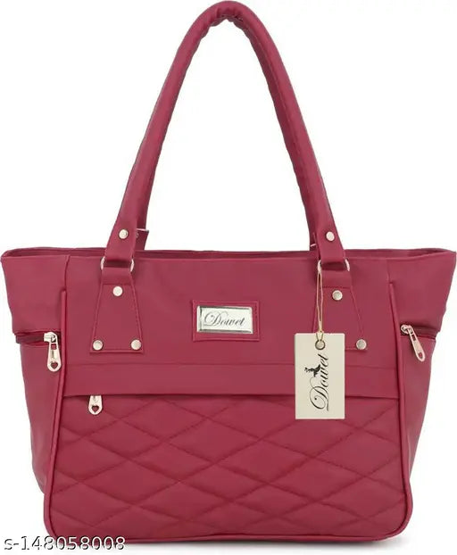 Maroon leather handbag with zip closure and multiple card slots
