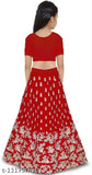 Red embroidered taffeta silk lehenga choli for girls (Pack of 1), Indian ethnic wear with short sleeves and net dupatta