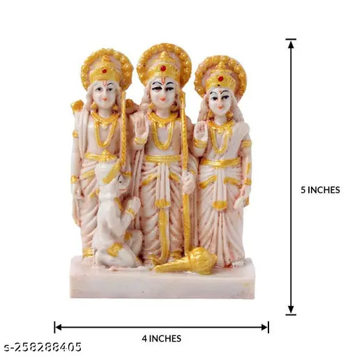 Poly Resin Hindu deity set featuring Ram, Lakshman, Sita, and Hanuman Ji from Ram Darbar, 5-inch tall, Indian origin