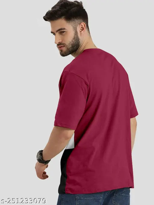 Colorblocked cotton men's short sleeves T-shirt, trendy striped design for daily use or college