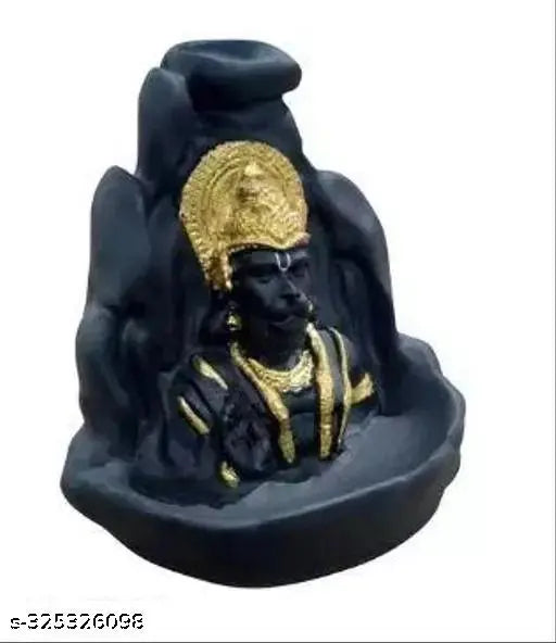 Hanuman ji Statue Idol Bajrangbali Backflow Cone Incense Holder, premium quality polyresin decorative showpiece with 20 free smoke incense cones, handcrafted in India