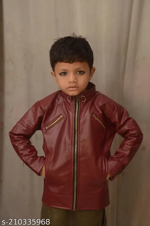 Red leather boy jacket, zip closure