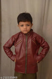 Red leather boy jacket, zip closure