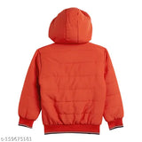 Orange puffer jacket with hood, fleece lining