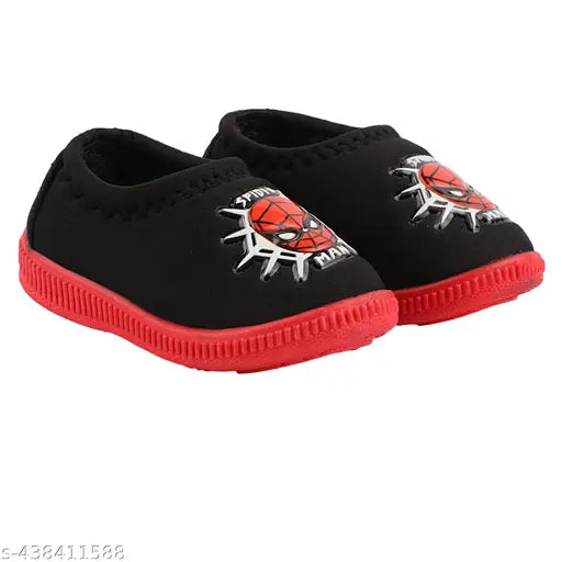 Black and red kids shoes with cartoon character