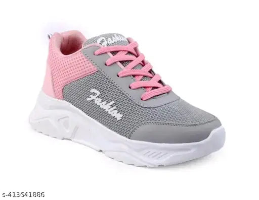 Trending casual shoe, breathable mesh upper, lace-up design, striped pattern, lightweight PU sole for women's sports, India origin, size IND-4 (foot length: 26 in)