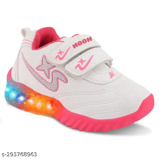 High-quality breathable cotton blend girls' LED light shoes (Ladkiyo ke jute), ideal for night outings and daily use. Stylish design with adjustable hook & loop closure for a secure fit. Perfect for explorative little ones who love to have fun