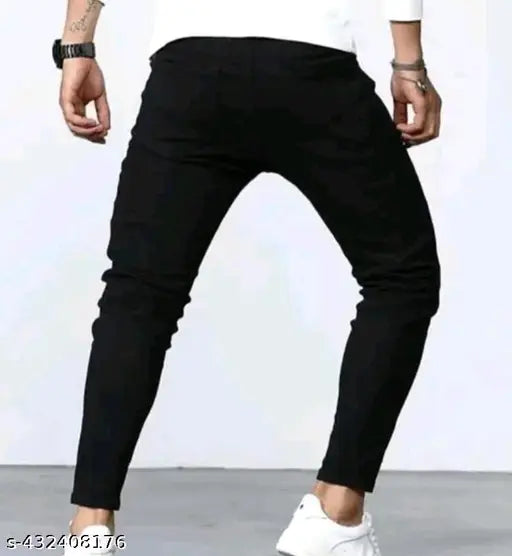 Black denim regular fit jeans, high-quality material, versatile and stylish for men's wardrobe