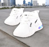 White kids' casual sneakers with LED lights and Velcro closure