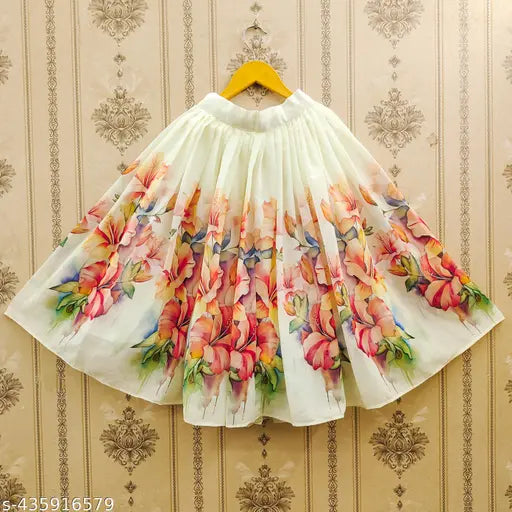 Redymade full-stitched Georgette lehenga set for girls, embellished floral print with short sleeves, India origin