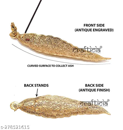 Metal Ganesh design incense holders (gold), set of 2, feng shui showpieces for spiritual home decor, gold agarbatti stand, dimensions: 22.5cm x 3.5cm x 1cm