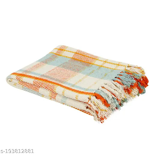 Red & White Geometric Cotton Throw by SASHAA WORLD, 125x150 cm, 1200g - Living room/bedroom decor