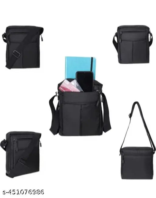 Men's fashionable black leather adjustable shoulder strap messenger bag