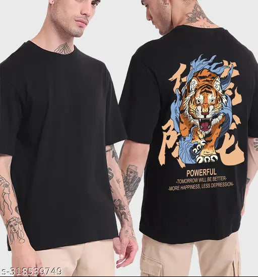 Mens black oversized graphic printed cotton T-shirt, short sleeves with printed design for men's fashion, size XS-XXXL