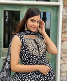 Women's adrika vogue rayon kurta with sharara and dupatta set, black border on sleeves