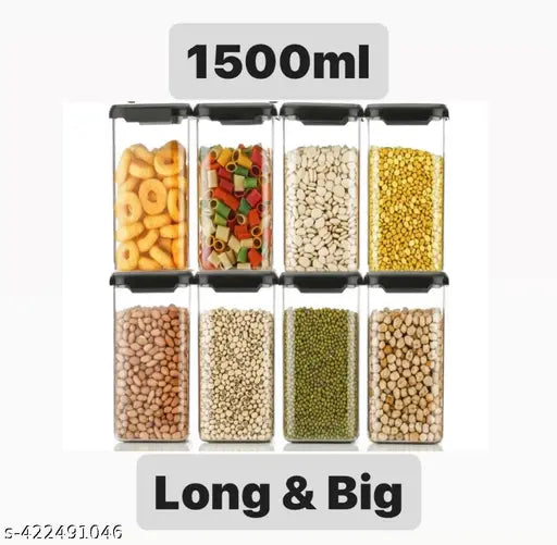 Set of 8 clear plastic airtight containers in various sizes, 1500ml set with lids for kitchen storage
