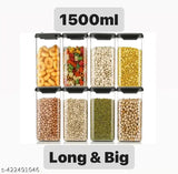 Set of 8 clear plastic airtight containers in various sizes, 1500ml set with lids for kitchen storage
