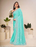 Timeless Glamour Chiffon Sequence Embroidered Sari & Satin Silk Blouse for all occasions, elegant and stylish Indian bridal wear