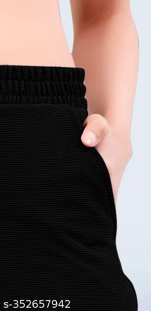 Black cotton blend joggers 501 for women's fashionable party wear, solid black style statement