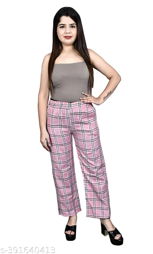 Feminine pink plaid pants check pattern check trousers pack 1 baby pink