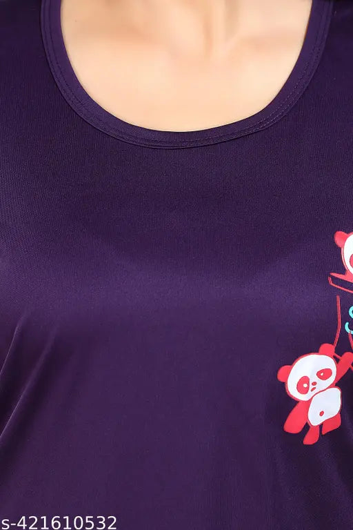 Purple Summer Special Side Pocket Satin Plazo & Top coord Set, trendy fashionable sleepwear or casual wear for warm days and outings, available in M, L, XL sizes