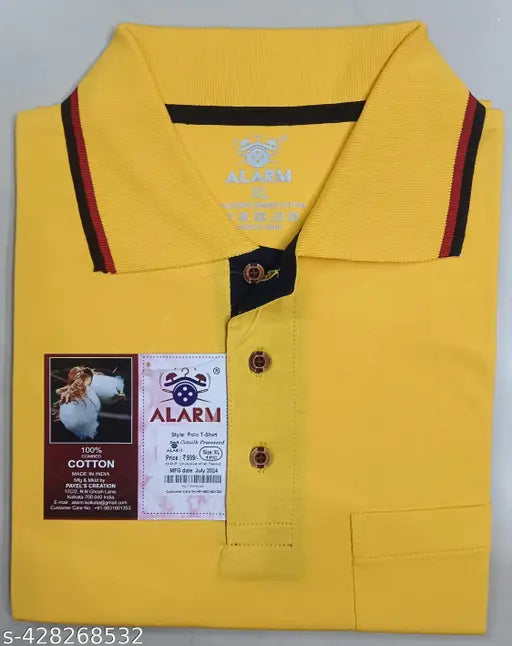 Solid Men 100% Cotton Polo T-Shirt with White body & Royal Blue tipping, short sleeves, made in India