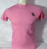 Pink cotton blend short sleeved t-shirt, solid color, men's and ladies sizes available, made in India