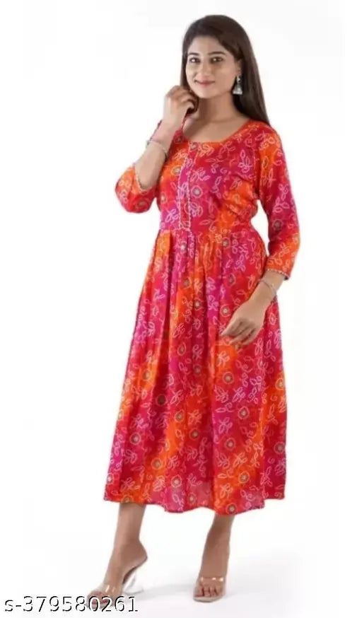 Red cotton long dress women's casual wear