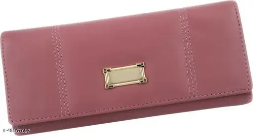 The image shows a pink clutch wallet with multiple card slots