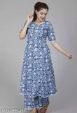 Rayon kurta with plazzo, printed net design, three-quarter sleeves, heavy rayon fabric, lace work detailing