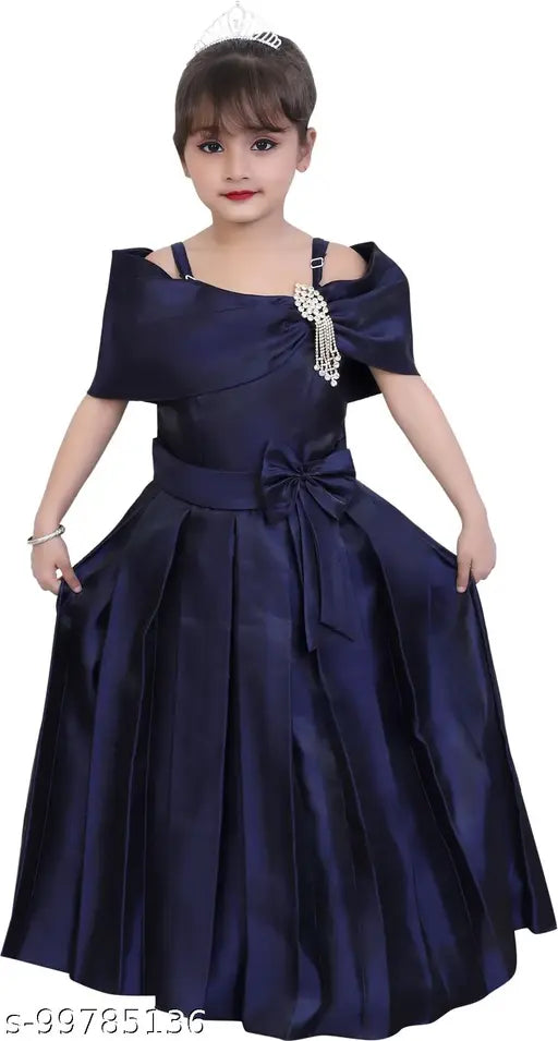 Solid net short sleeve gown dresses for kids, high quality silk blend fabric made in India