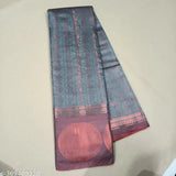 Rich, brocade Kanjeevaram pattu silk saree with contrast border and separate blouse piece, free size, India origin
