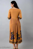 Viscose rayon printed long flared Anarkali kurtis, beautiful and versatile women's fashion with hand block work and pom pom buttons, Indian-made