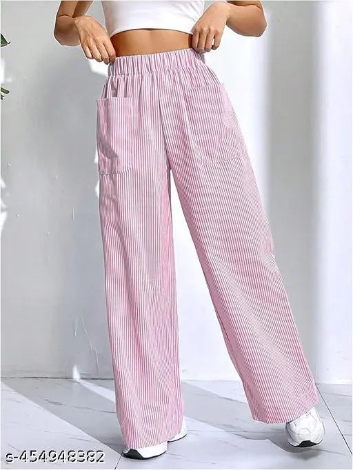 Pink and white striped women's trousers