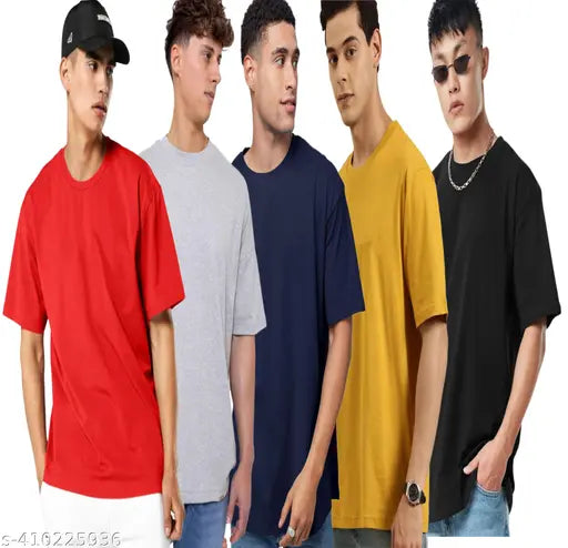 Large cotton oversized half sleeve T-shirt combo [5 pieces], printed design on short sleeves for men