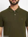 Blue cotton blend polo t-shirt, solid print for men's fashion, Vero Amore Made in India