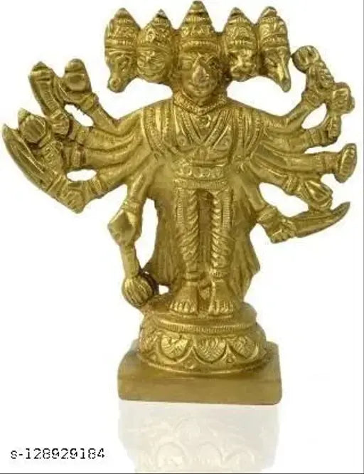 Brass gold, 9cm tall Panchmukhi Hanuman idol decor showpiece - Indian handcrafted metal figurine