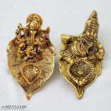 Metal Kubera Deepam with Ganesh deepak, temple decor, Pooja article style. Two decorative Indian god idols, 5cm x 6cm x 9cm each