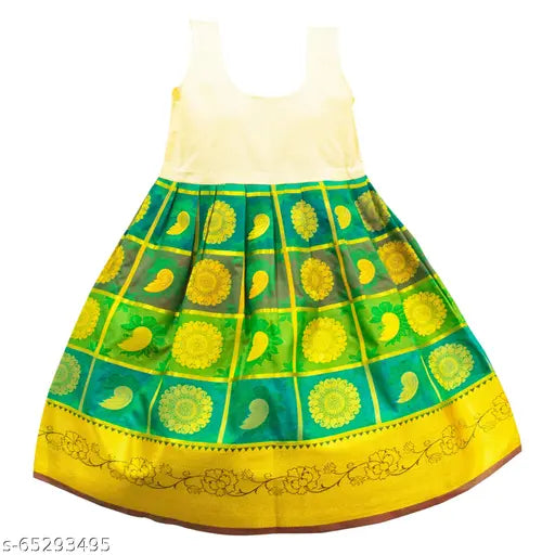 Indian Chanderi Silk Embroidered South Style Lehenga Choli, vibrant ethnic wear for young girls aged 6 months to 4 years
