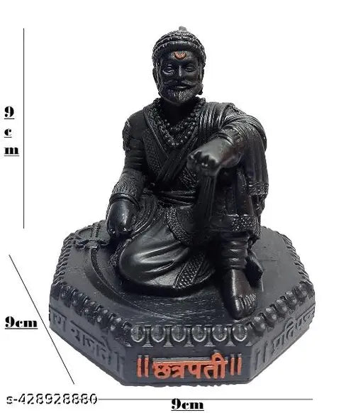 Polystone Chhatrapati Shivaji Maharaj statue, black matte finish handicraft, inspiring home decor showpiece (9x9x9cm)