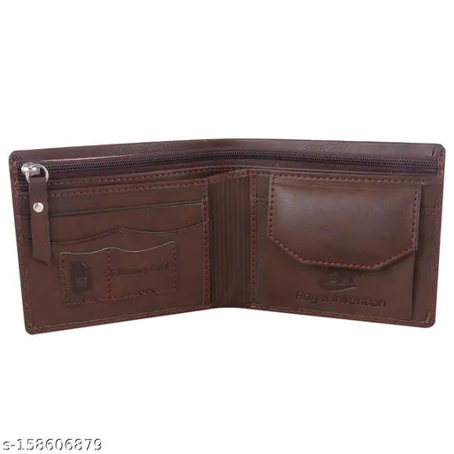 Faux leather wallet, unique design for men, 3 compartments, tan color, handcrafted top grain artificial leather