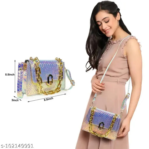 Purple polyurethane party sling bag with crossbody strap
