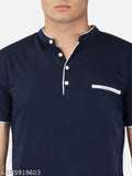 Cotton China collar buttoned retro t-shirt, solid color short sleeves, vintage Indian style