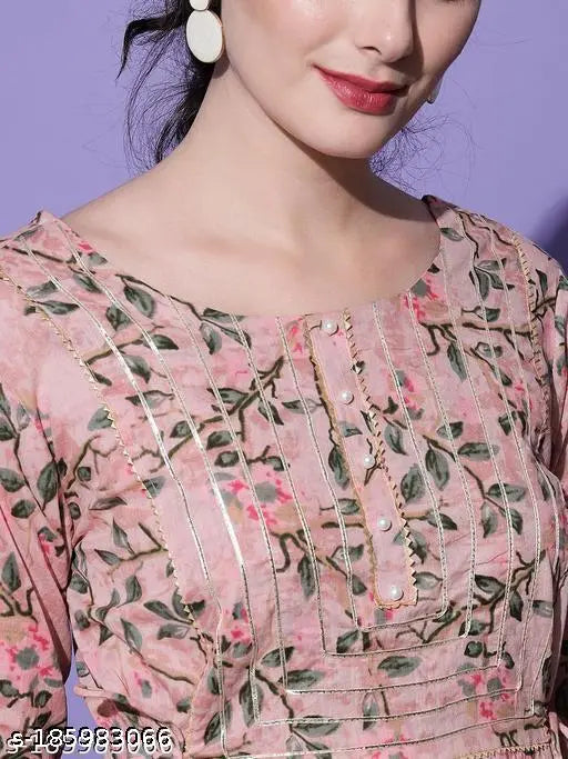 A woman in a fashionable printed anarkali kurta, back designed