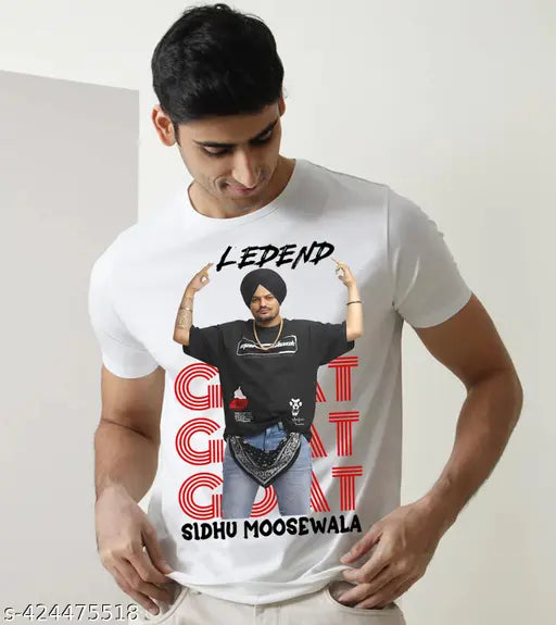 Printed white cotton blend Sidhu Moose Wala T-shirt, Indian origin
