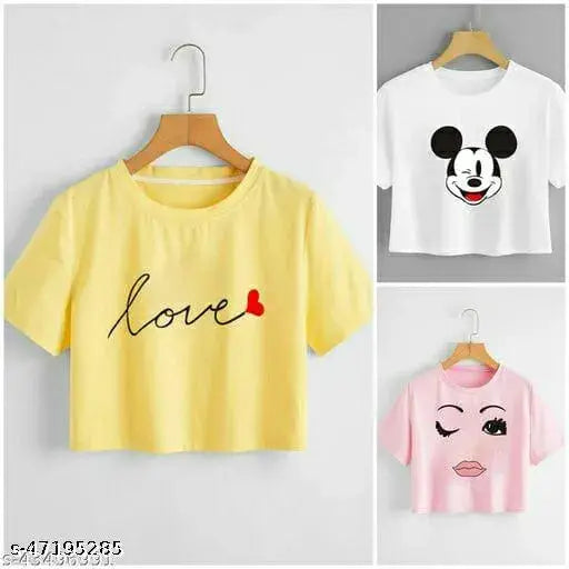 Cotton printed net women's short sleeves t-shirt pack (3), S-XL sizes for fashionable looks