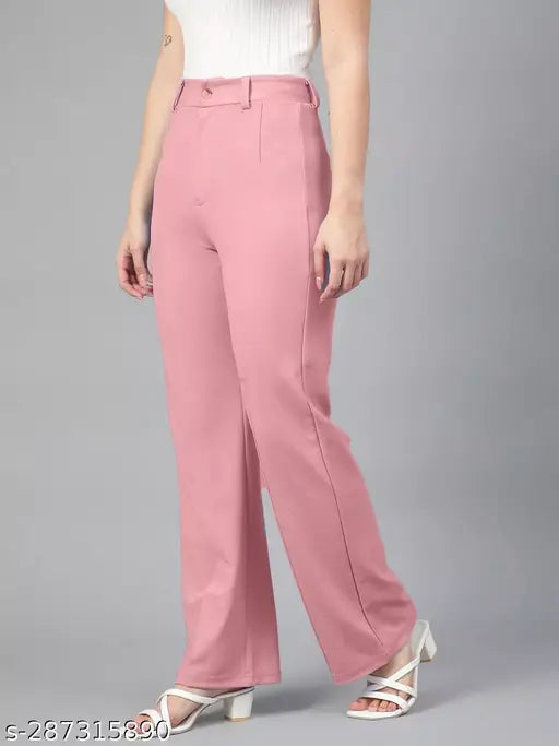 Pink high-waisted trousers with white belt loops