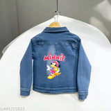 Girls' blue denim jacket with Minnie Mouse embroidery and ribbed cuffs